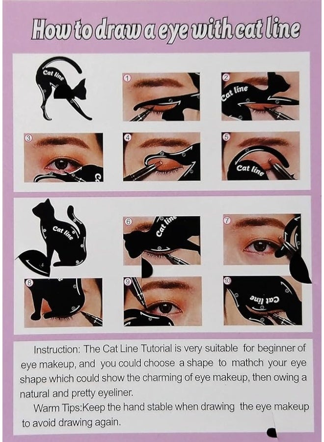 Stencil tool for eye shaping and eyeliner drawing with a double-wing cat design for the eyeliner pencil, 10 glittery black designs - Image 2